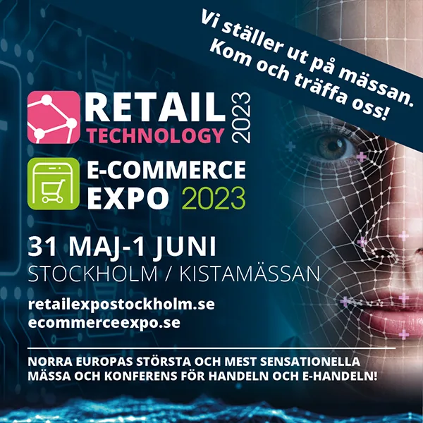 Ruotsinkielinen Retail Technology- ja E-commerce Expo -messumainos, Kistamässan 31.5.–1.6.2023.