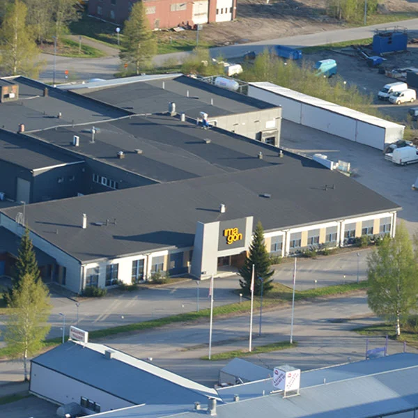 Aerial view of Imagon's industrial building and the surrounding streets.