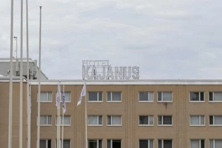 Hotel Kajanus lettering on the roof of a hotel building Hotel Kajanus lettering on the roof of a hotel building