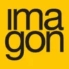 Imagonin musta logo keltaisella neliöpohjalla